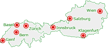 Landkarte von Österreich und der Schweiz