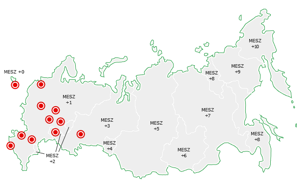 Landkarte mit den Zeitzonen von Russland